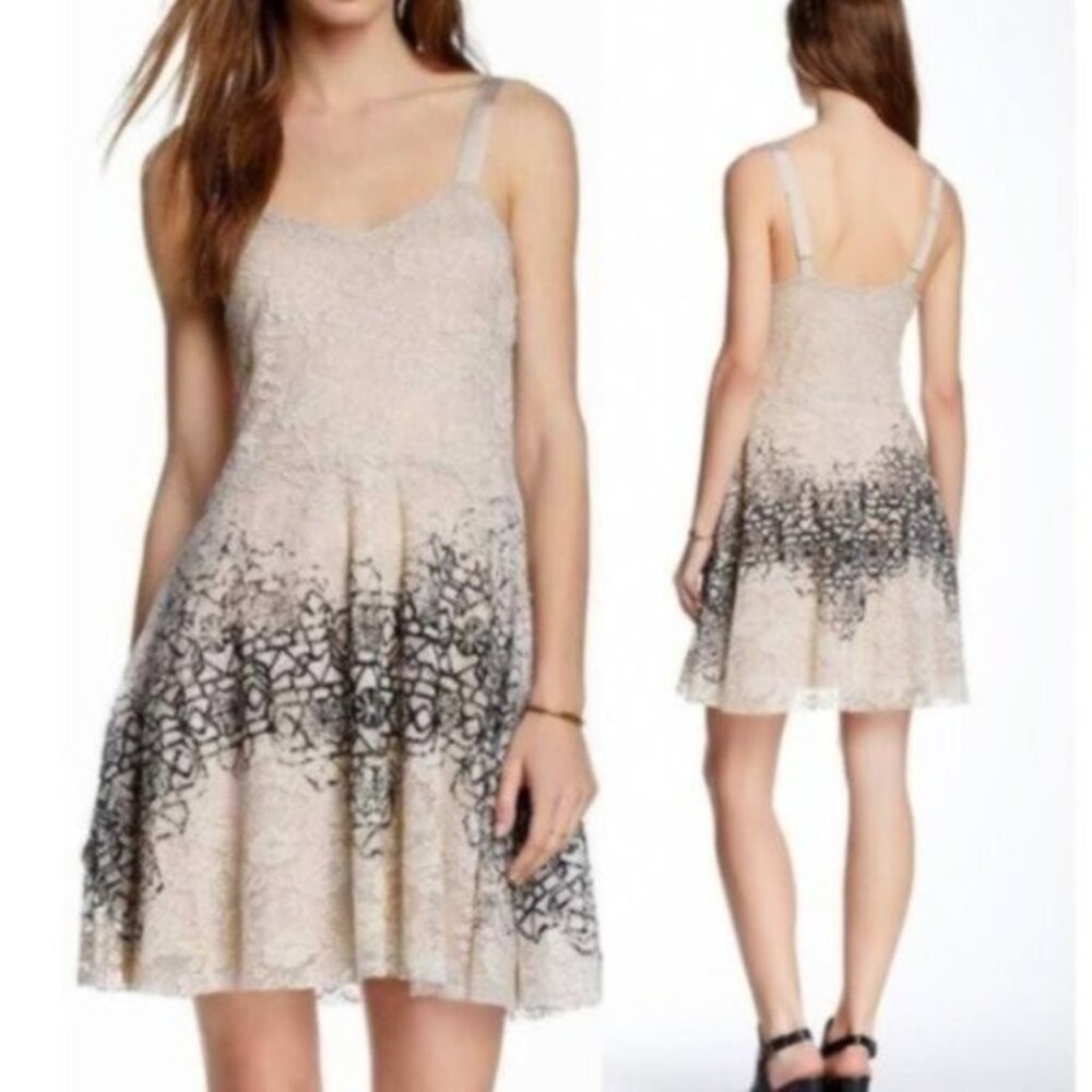Free People Beige Flocked Lace Dress